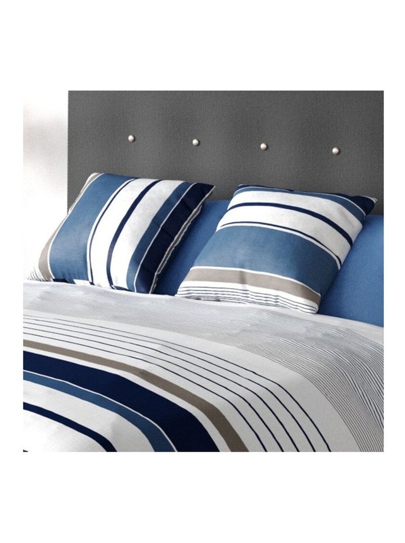 Housse de couette BELIZE + 2 taies coton 57 fils Bleu - Kiabi