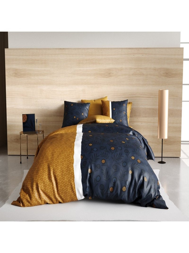 Housse de couette  Bel'Or + 2 taies 100% coton 57 fils Bleu - Kiabi