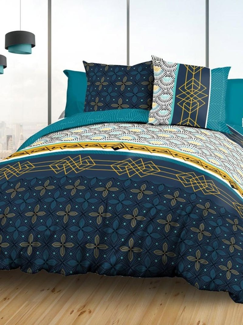 Housse de couette  Biarritz + taie(s) coton 57 fils Bleu - Kiabi