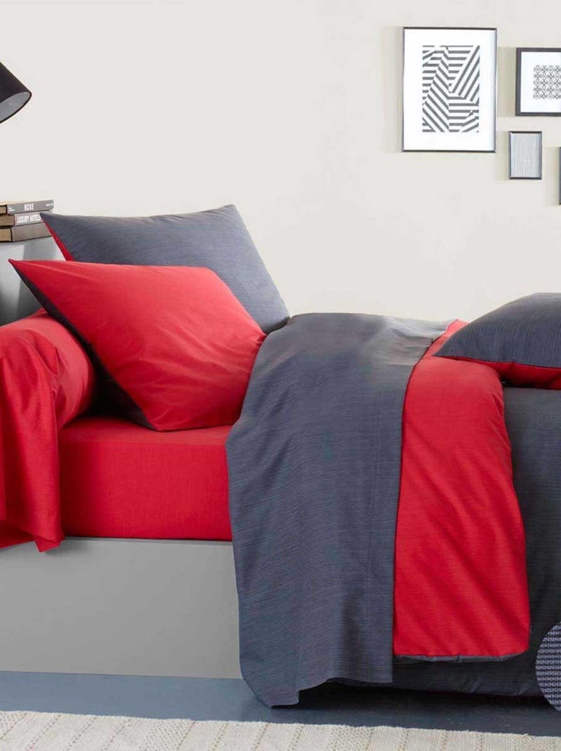 Housse de couette bicolore en bambou, ÉCORCE Gris Rouge - Kiabi