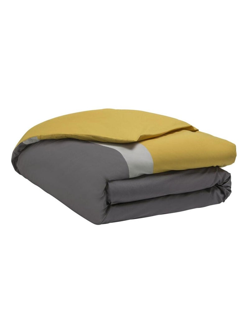 Housse de couette bicolore unie en coton, MELI MELO Gris Jaune - Kiabi