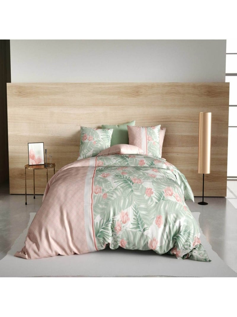 Housse de couette  Bora + 2 taies 100% coton 57 fils Rose - Kiabi