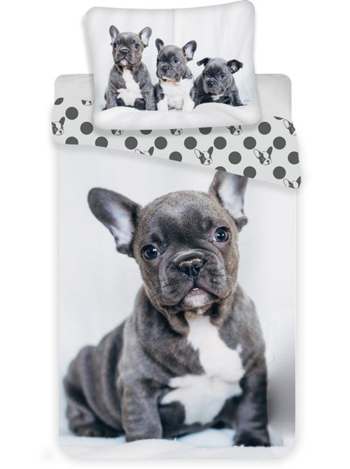 Housse de Couette Bouledogue Français 140x200 cm + Taie d'oreiller - Coton - Kiabi