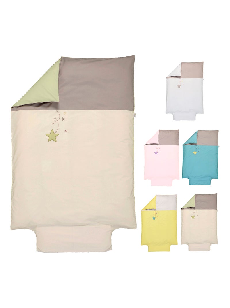 Housse de couette brodée - 100x140 cm - 100% coton bio - 'P'tit Basile' Ecru - Kiabi