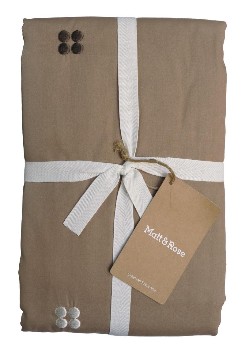 Housse de couette brodée en percale de coton BIO, DRAGEES DELICES Taupe - Kiabi