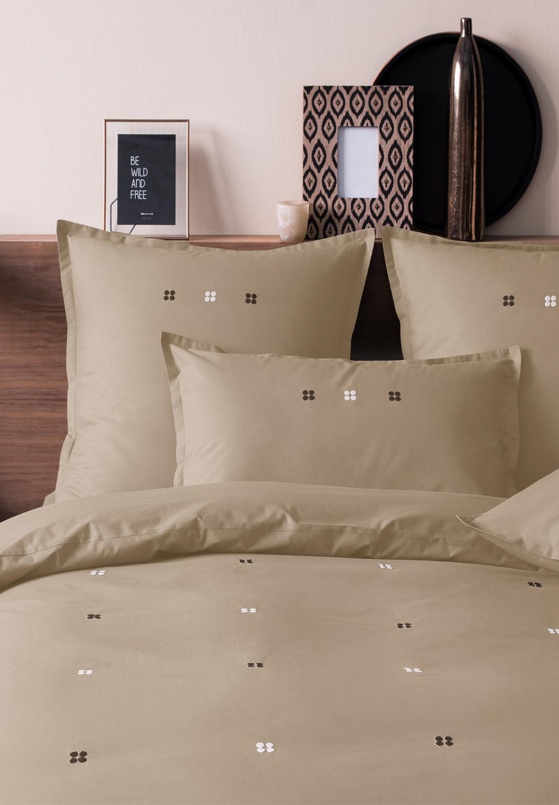 Housse de couette brodée en percale de coton BIO, DRAGEES DELICES Taupe - Kiabi