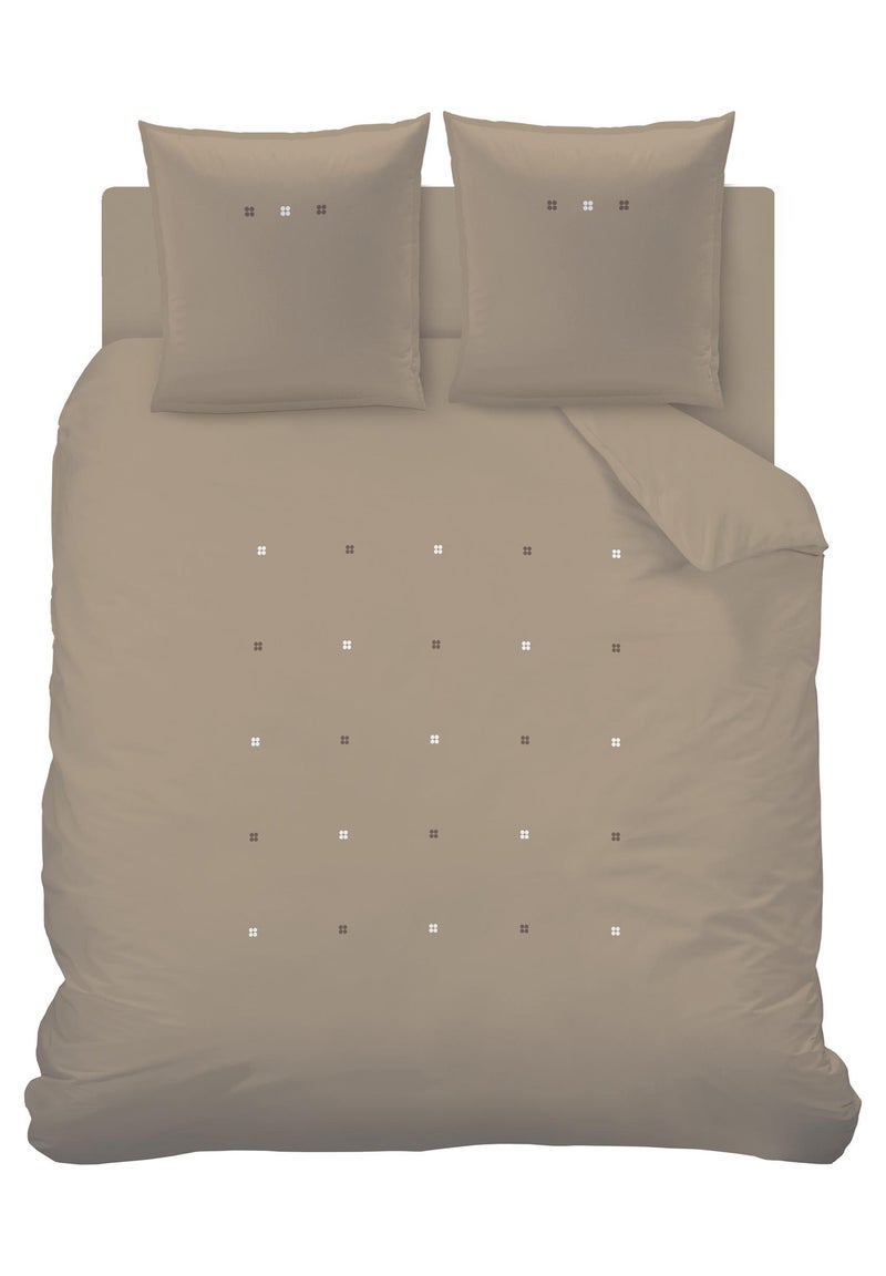 Housse de couette brodée en percale de coton BIO, DRAGEES DELICES Taupe - Kiabi