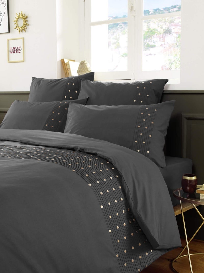 Housse de couette brodée plis religieuses gris anthracite - Kiabi
