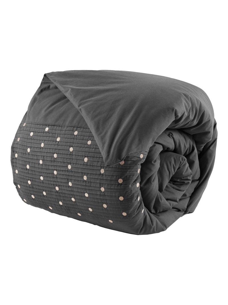 Housse de couette brodée plis religieuses gris anthracite - Kiabi