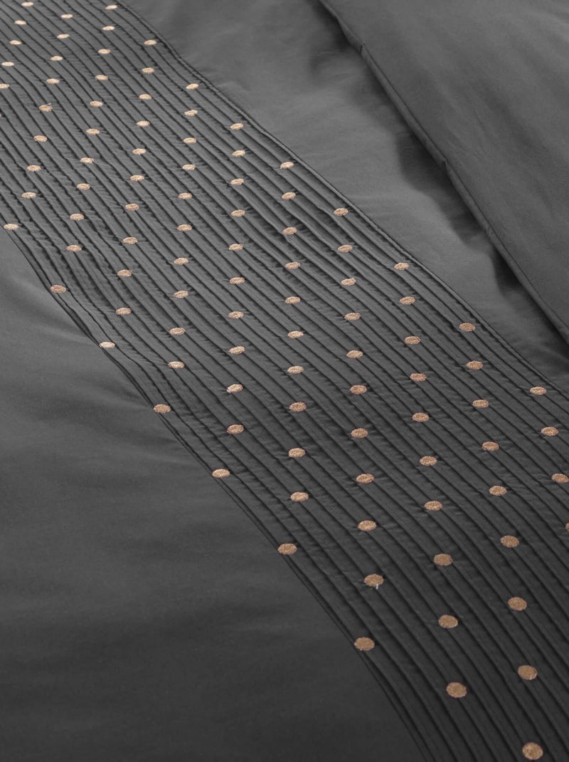 Housse de couette brodée plis religieuses gris anthracite - Kiabi