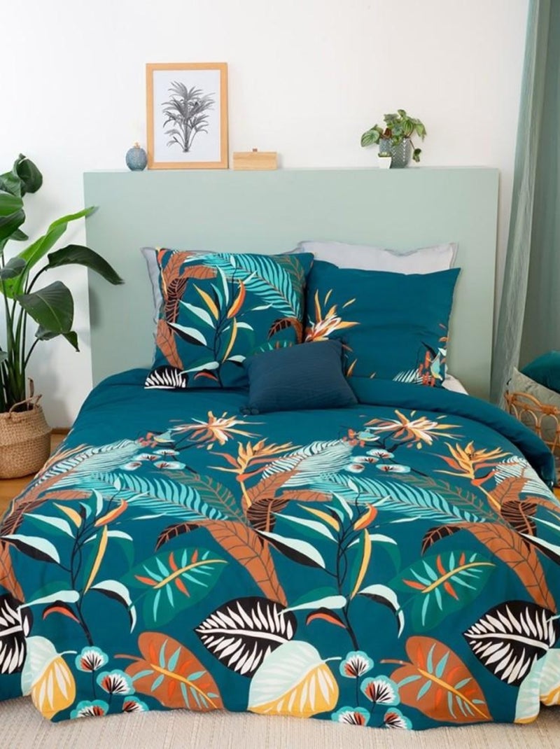 Housse de couette  Canas + taie(s) 100% coton adouci 57 fils Bleu - Kiabi
