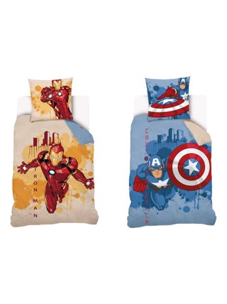 Housse de couette Captain America et Iron Man Marvel 140x200 cm - 100% Coton - Bleu/Jaune