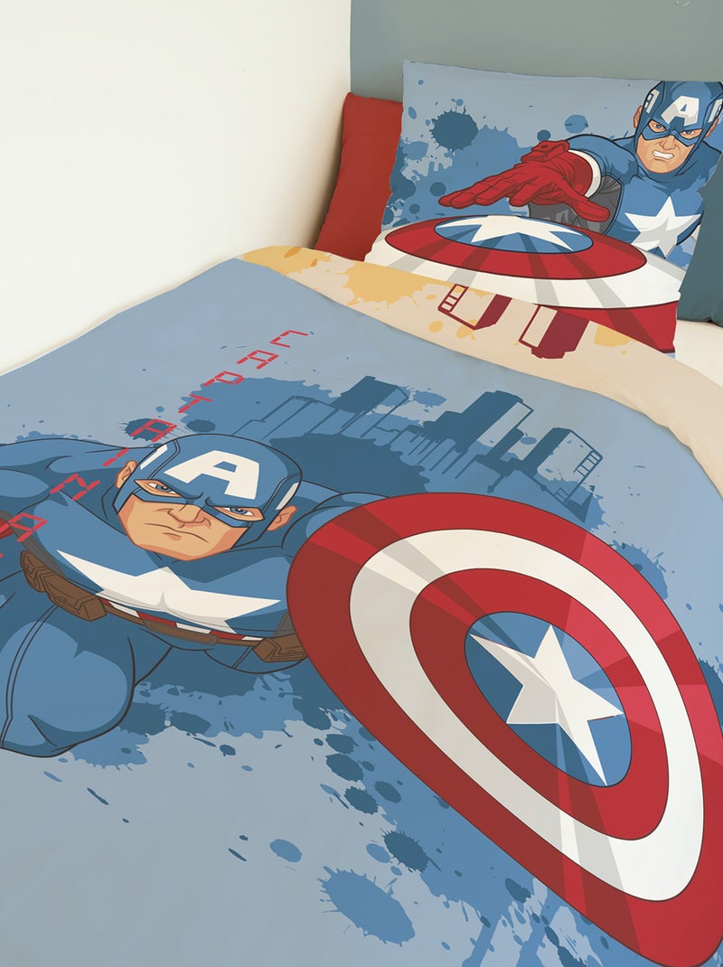 Housse de couette Captain America et Iron Man Marvel 140x200 cm - 100% Coton - Bleu/Jaune Bleu - Kiabi