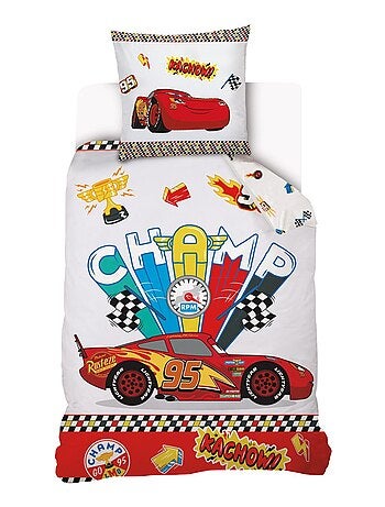 Housse de couette Cars Disney 140x200 cm - 100% Coton - Blanc et rouge