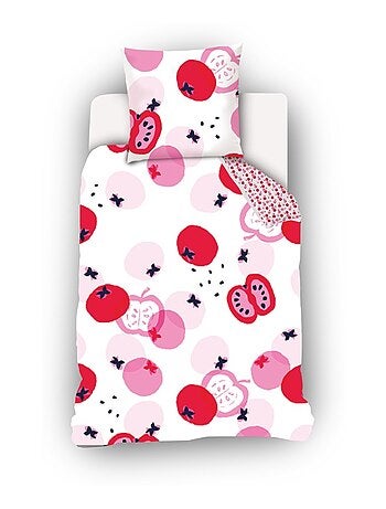 Housse de couette Catimini Pommes 140x200 cm et taie d'oreiller - 100% Coton - Blanc