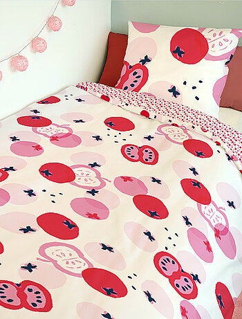 Housse de couette Catimini Pommes 140x200 cm et taie d'oreiller - 100% Coton - Blanc