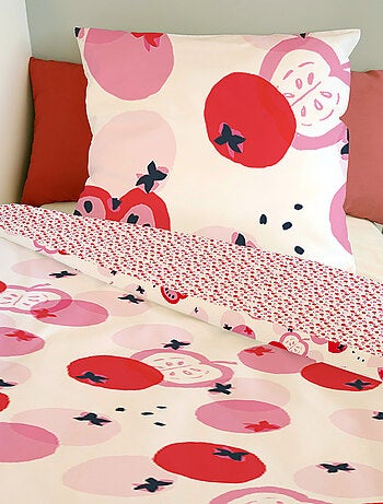 Housse de couette Catimini Pommes 140x200 cm et taie d'oreiller - 100% Coton - Blanc