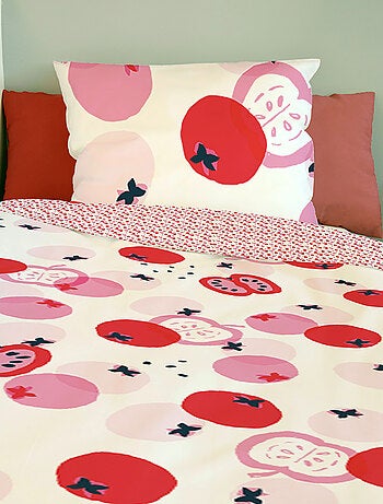 Housse de couette Catimini Pommes 140x200 cm et taie d'oreiller - 100% Coton - Blanc
