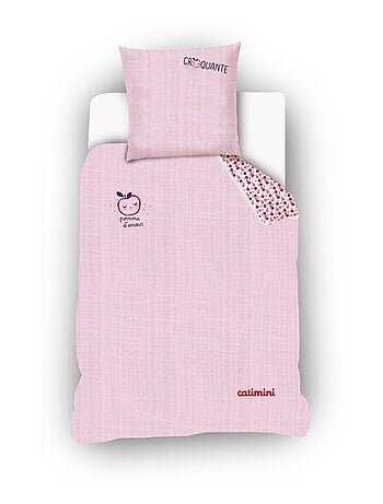 Housse de couette Catimini Tomates 140x200 cm et taie d'oreiller - 100% Coton - Rose