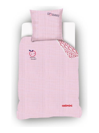 Housse de couette Catimini Tomates 140x200 cm et taie d'oreiller - 100% Coton - Rose