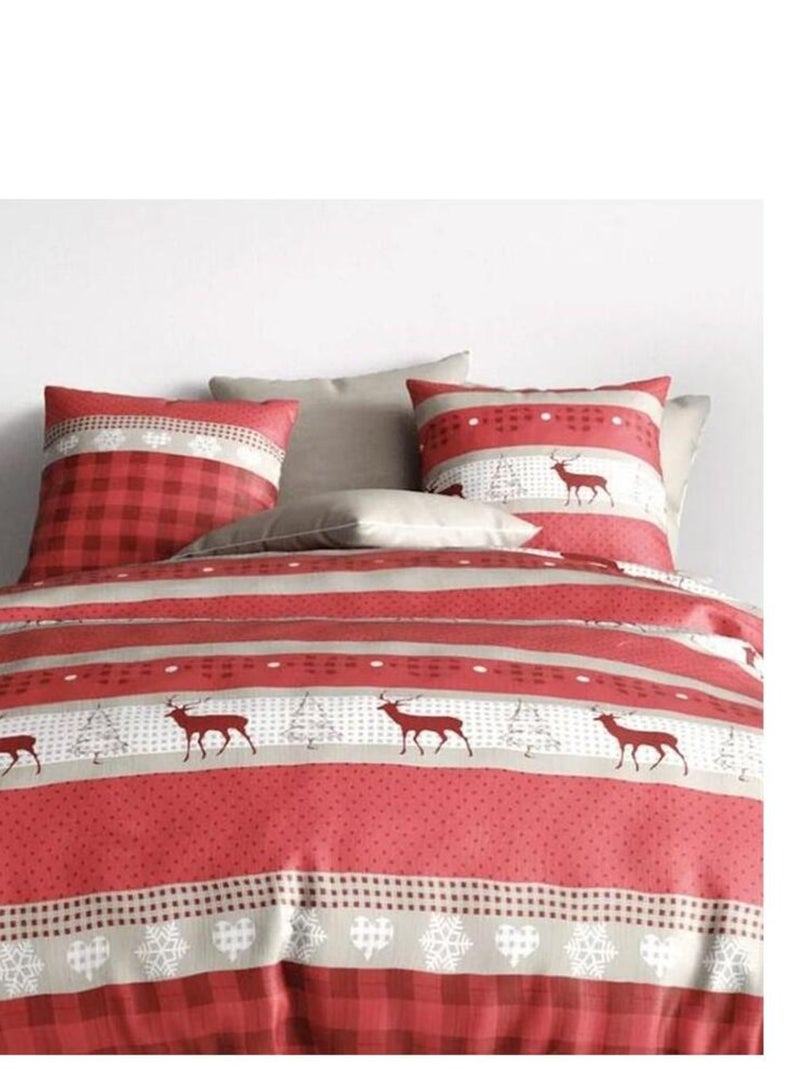 Housse de couette  Cerf gris + taie(s) coton 57 fils Rose - Kiabi