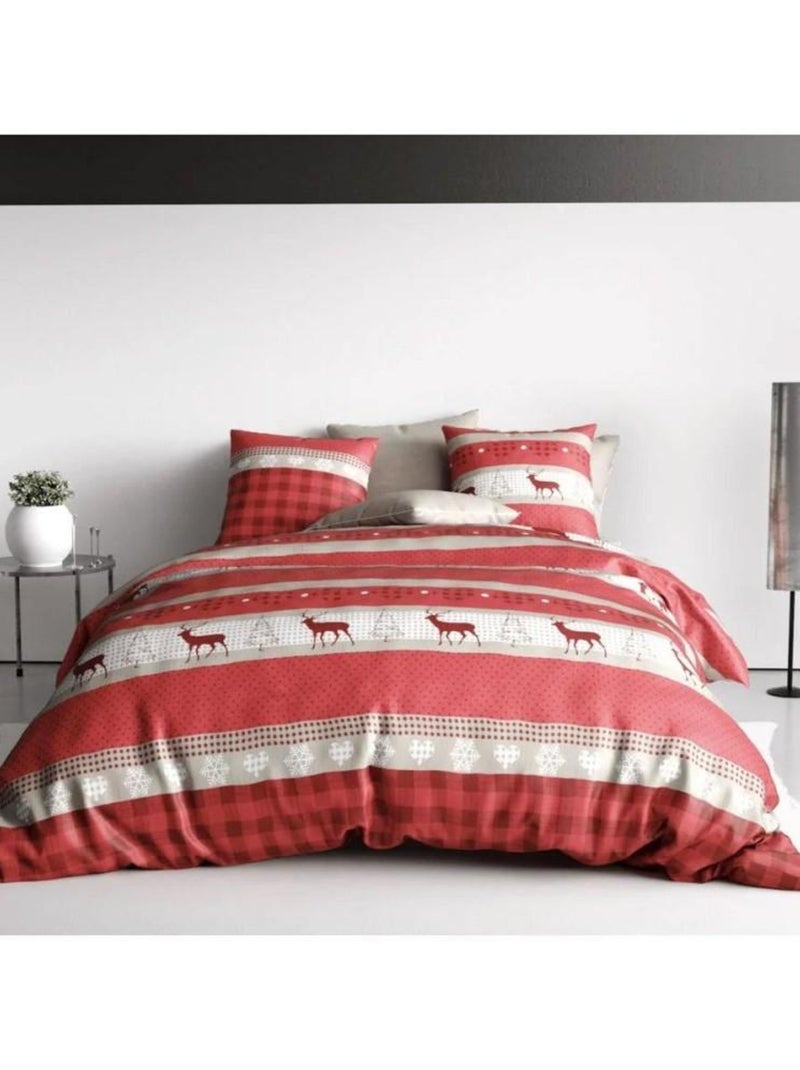 Housse de couette  Cerf gris + taie(s) coton 57 fils Rose - Kiabi