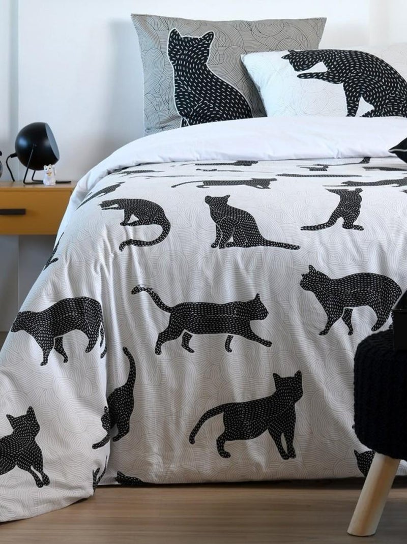 Housse de couette  Chaton + 2 taies coton 57 fils Noir - Kiabi