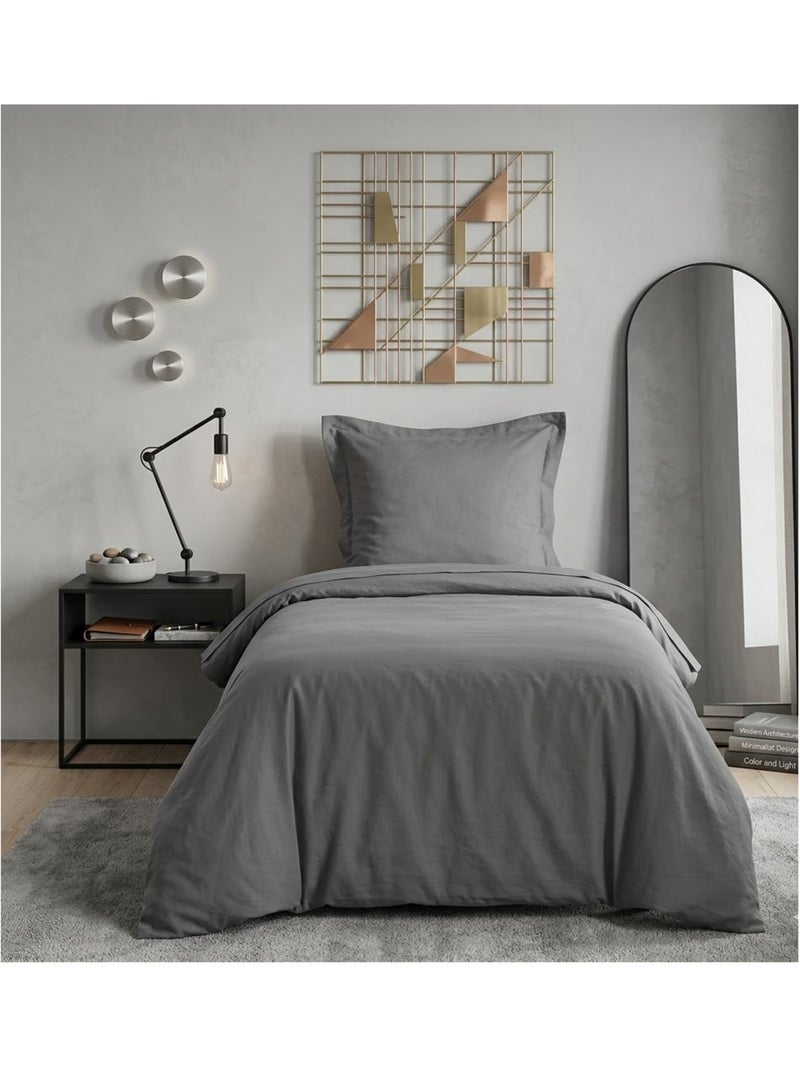 Housse de couette Collection Line gris anthracite - Kiabi