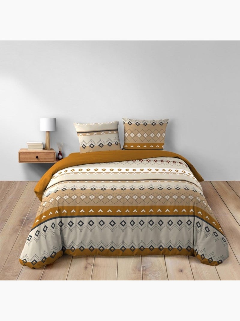 Housse de couette coton 42 fils + 2 taies Xena Orange - Kiabi