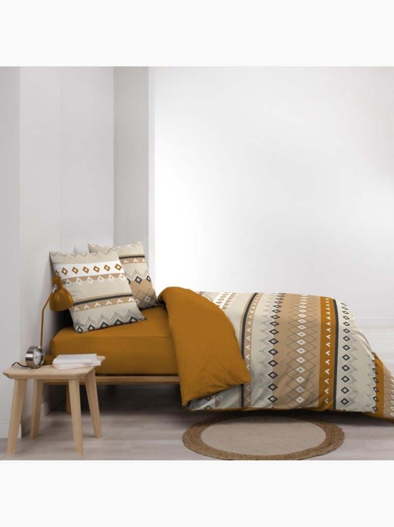 Housse de couette coton 42 fils + 2 taies Xena Orange - Kiabi