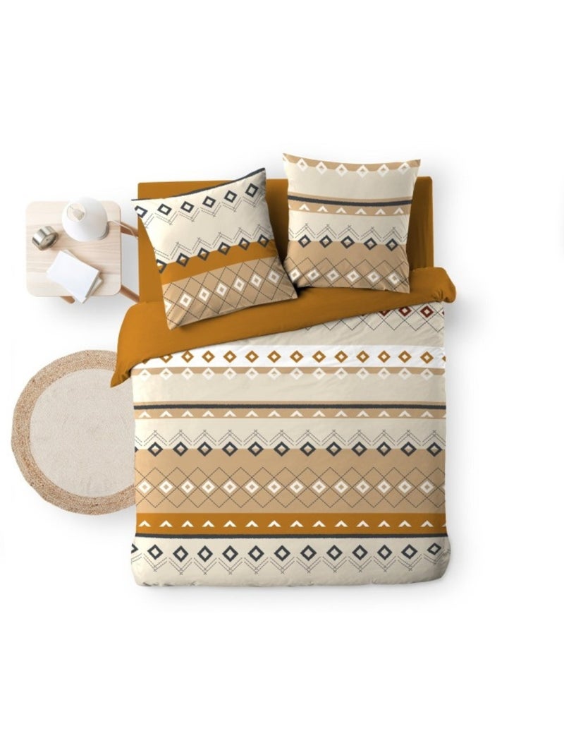 Housse de couette coton 42 fils + 2 taies Xena Orange - Kiabi