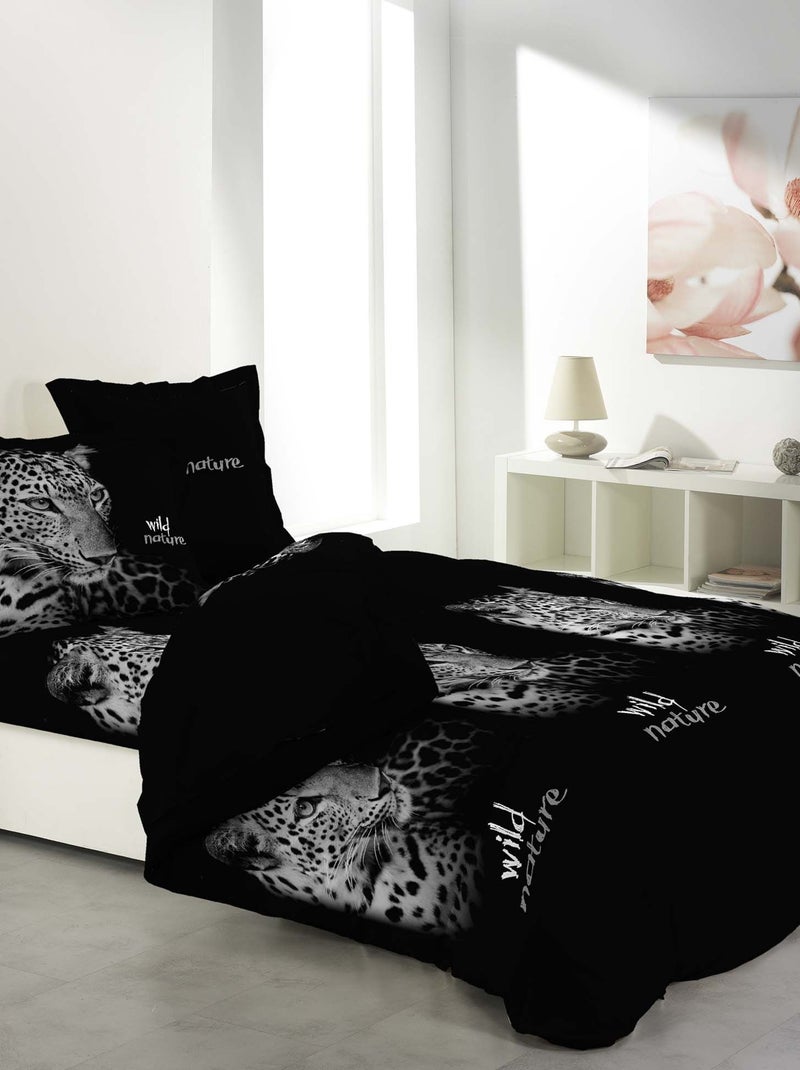 Housse de couette coton 6 pieces Nature Léopard Noir - Kiabi