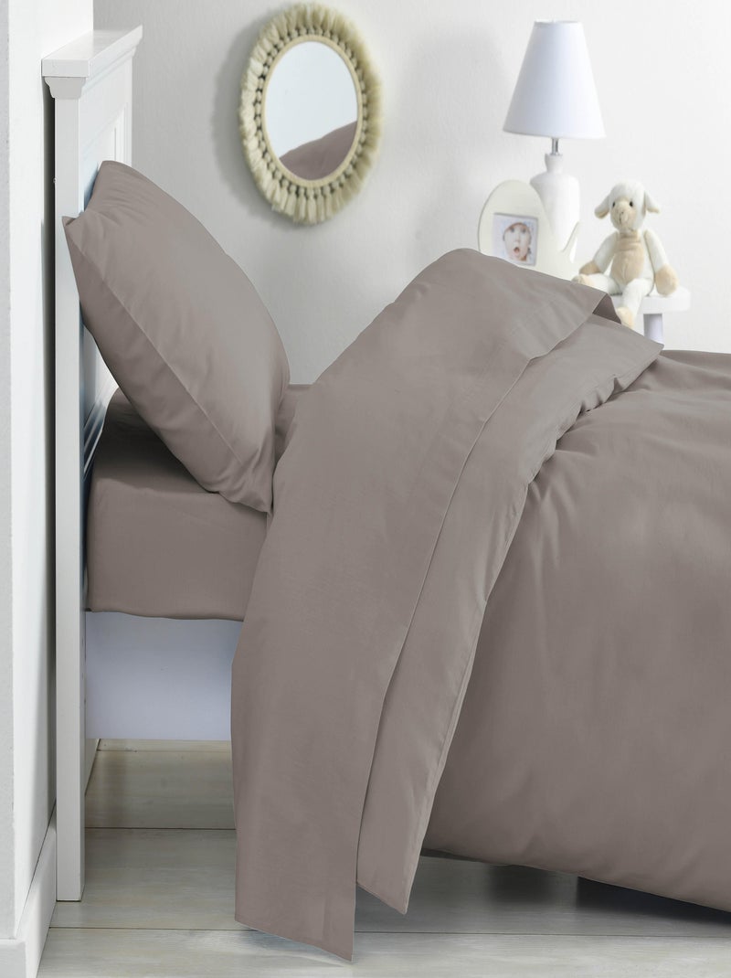 Housse de couette Coton Bio 57 fils - 'P'tit Basile' Gris taupe - Kiabi