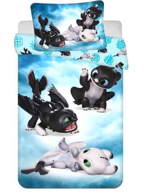Housse de Couette coton Dragons 130x135 cm avec taie - Parure de lit enfant - Kiabi