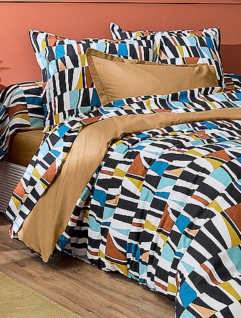 Housse de couette coton géométrique réversible uni