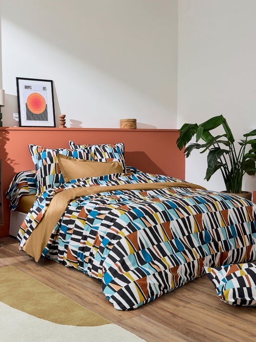 Housse de couette coton géométrique réversible uni - Kiabi Housse de couette coton géométrique réversible uni - Kiabi