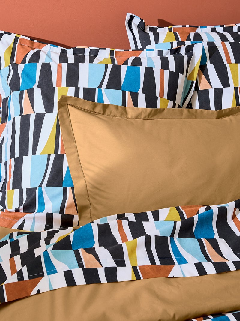 Housse de couette coton géométrique réversible uni Noir - Kiabi