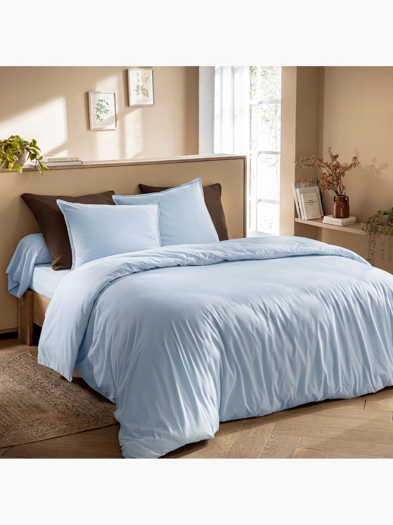 Housse de couette coton lavé Bleu ciel - Kiabi