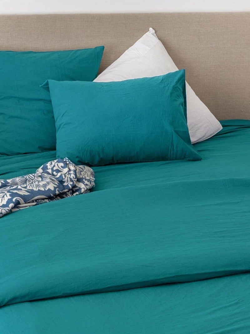 Housse de couette coton Lavé Oekotex Bleu canard - Kiabi