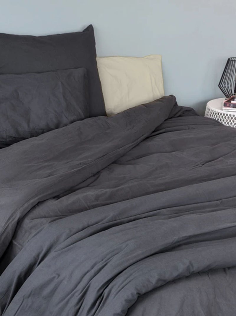Housse de couette coton Lavé Oekotex gris anthracite - Kiabi