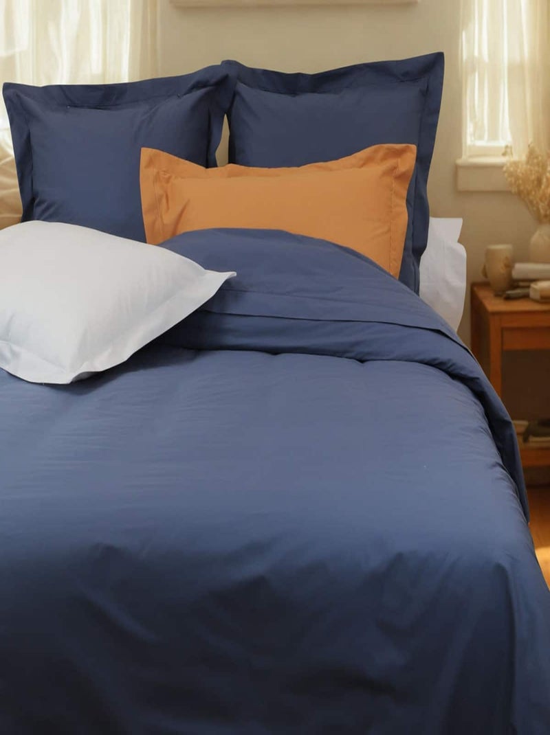 Housse de couette coton percale 200 fils DESIREE Bleu nuit - Kiabi