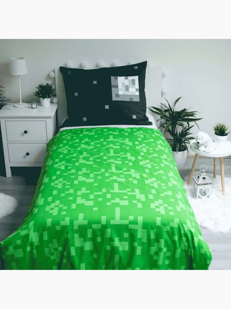 Housse de couette coton réversible Minecraft 140 cm x 200 cm avec taie Bleu - Kiabi