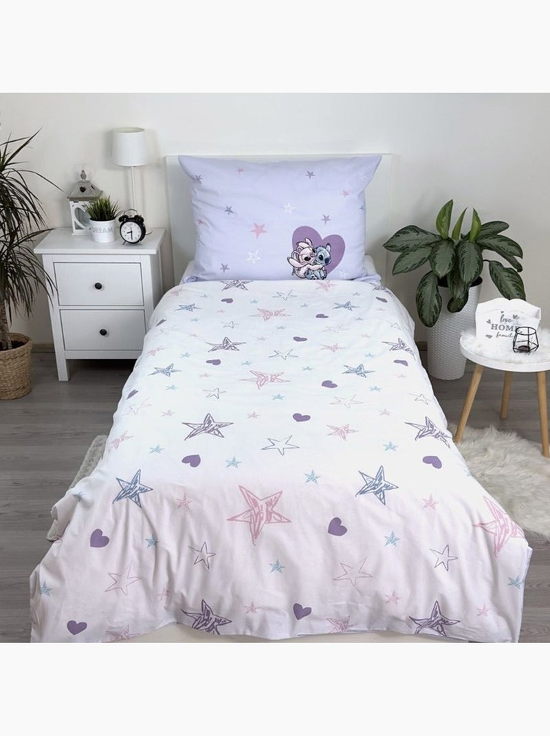 Housse de Couette coton Stitch & Angel 140x200 cm avec taie - Ensemble de lit enfant Bleu Rose - Kiabi