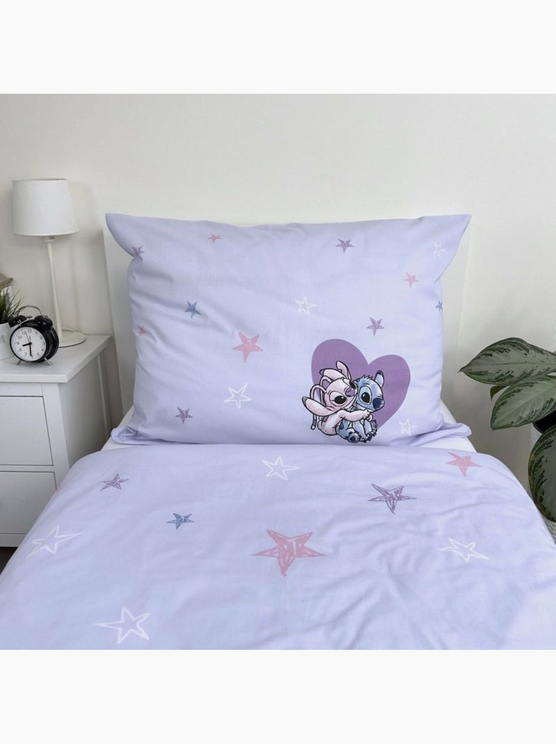 Housse de Couette coton Stitch & Angel 140x200 cm avec taie - Ensemble de lit enfant Bleu Rose - Kiabi
