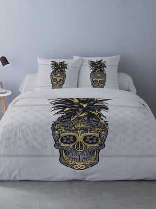 Housse de couette Crâne d'or + 2 taies coton 52 fils