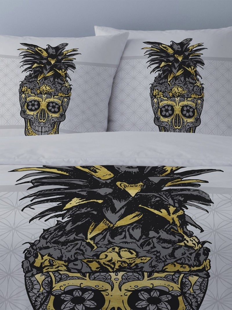 Housse de couette Crâne d'or + 2 taies coton 52 fils Gris - Kiabi