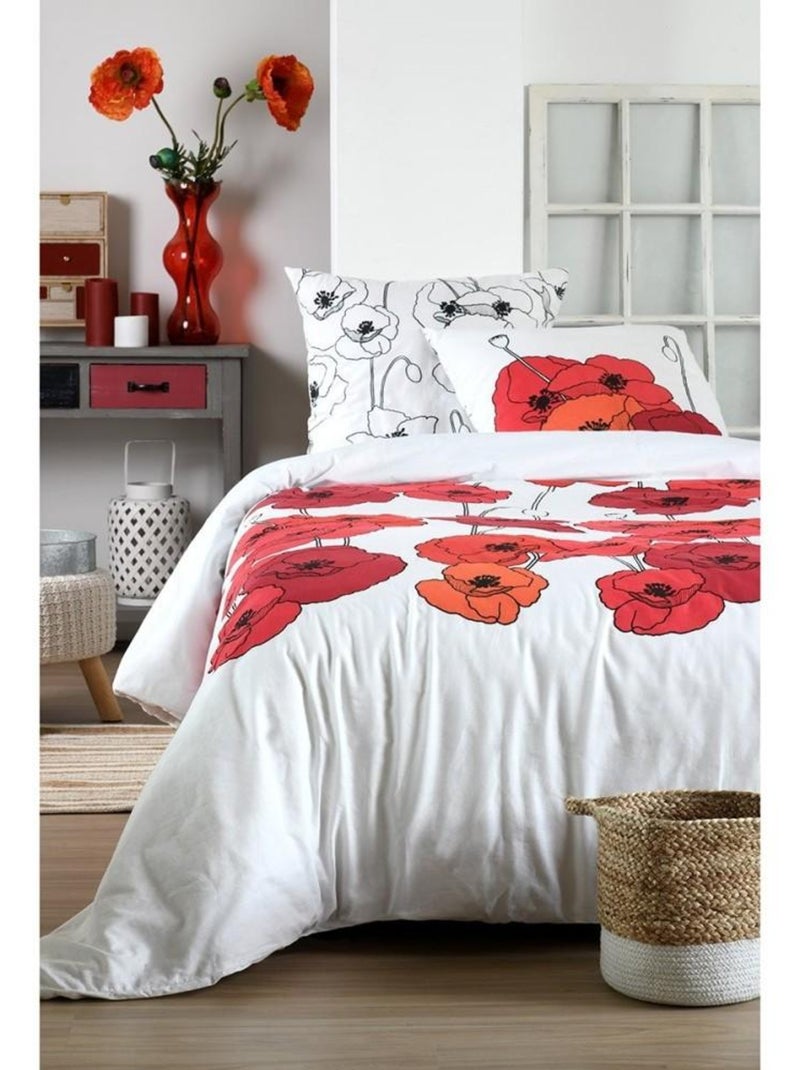Housse de couette  Diane rouge + taie(s) coton 57 fils Rouge - Kiabi