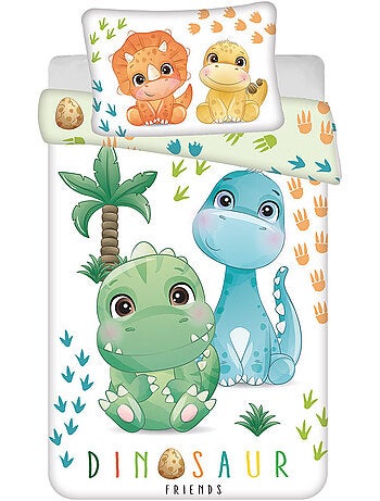 Housse de Couette Dinosaures 100x135 cm + Taie - Parure de Lit Bébé
