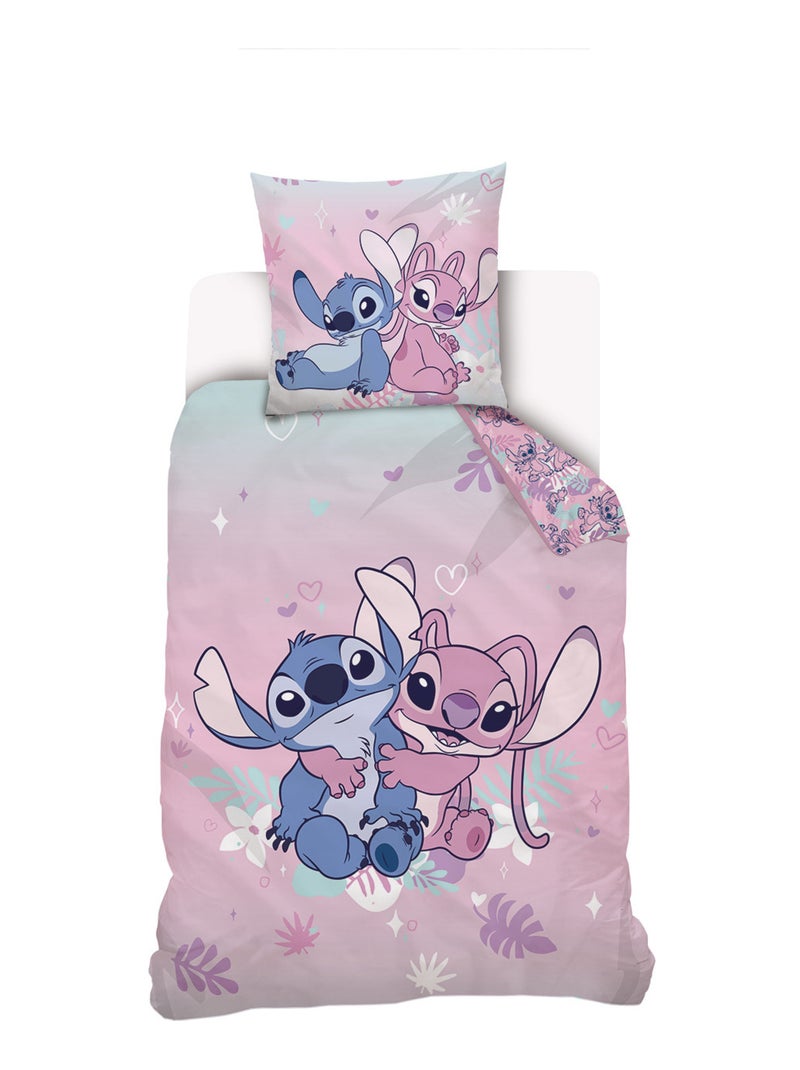 Housse de couette Disney Angel et Stitch 1 personne - 100% Coton Rose - Kiabi