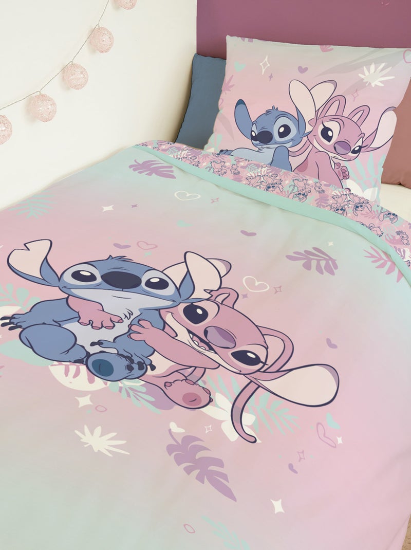 Housse de couette Disney Angel et Stitch 1 personne - 100% Coton Rose - Kiabi
